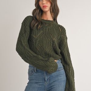 CREWNECK BALLOON SLEEVE CROPPED KNIT SWEATER